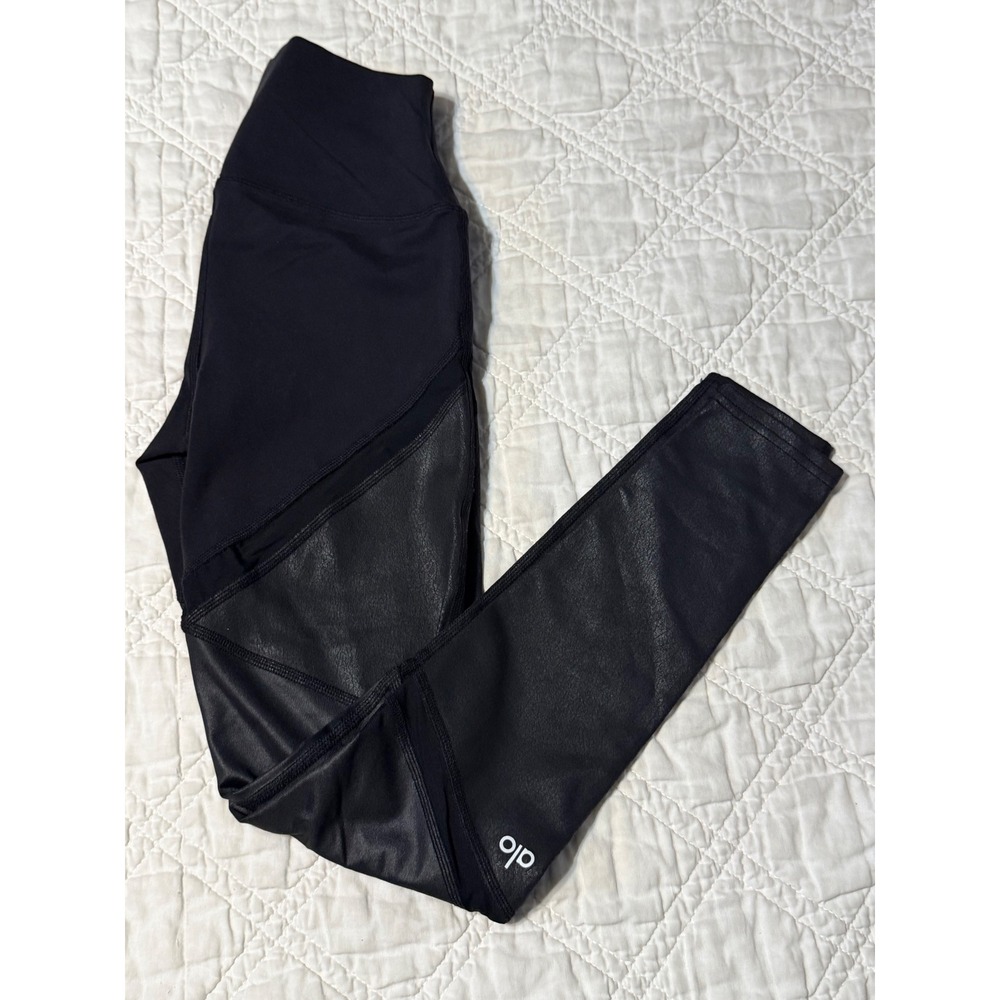 Alo Yoga Moto Leggings Women S Black Faux Leather Mesh High Waist Yoga Pants